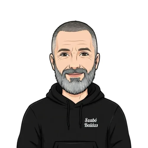 Szabó Balázs arcképe, szakértői ajánló a főoldalon; bónusz- és fizetési elemző, wagering-, VIP- és kriptotesztek illusztrált portré